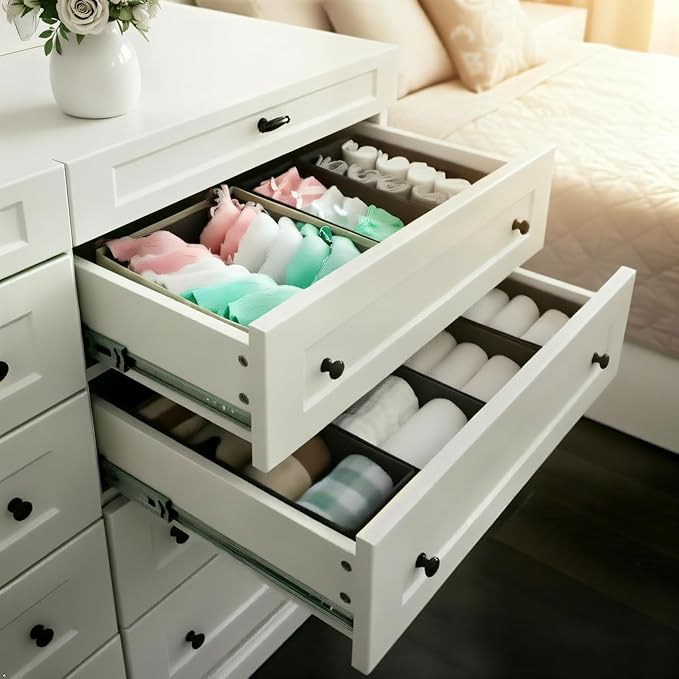 Bructhun Sock Drawer Organizer 9 Pack - Collapsible Fabric Storage Bins for Underwear Divider, Small Closet Organizers with 9 Compartments, Gray
