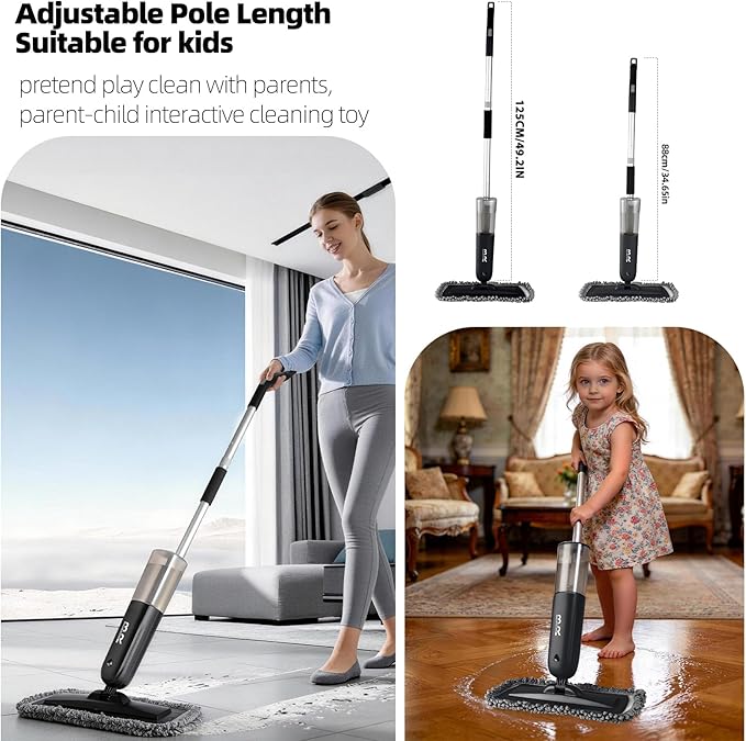 Electric Spray Mop Floor Cleaner with 2 Mopping Pads 700ml Bottle & Scraper 360° Swivel Head Lightweight Cordless Wet Dry Cleaner for Hardwood Floor Cleaning Laminate Tile Wood Vinyl & All Hard Floors