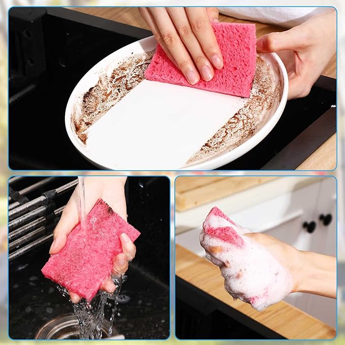 Zhengmy 200 Pieces Sponges Bulk Sponges Kitchen Compressed Sponge Natural Dish Sponge Compressed Wood Pulp Cleaning Without Scratching for Kitchen Bathroom, 3.9 x 2.4 x 0.12 Inch (Multicolor)