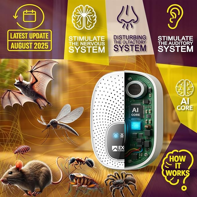 T-Ultrasonic Pest Control 4-Pack: Indoor Plug-in Repeller for Mice, Rodents, Squirrels, Insects, Roach Killer, Ant & Spider Repellent, Bed Bug & Flea Spray and Mouse Traps Alternative