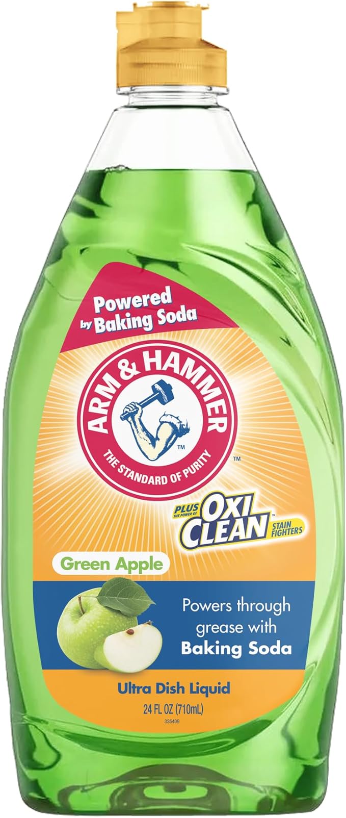 Arm & Hammer + OxiClean Dish Soap, Crisp Apple Scent, 24 oz, Powerful Grease-Cutting Liquid Dish Detergent
