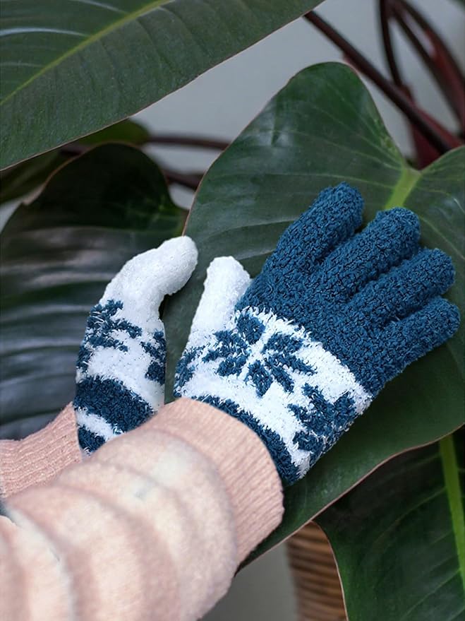Patelai 3 Pairs Microfiber Plant Dusting Gloves Leaf Cleaning Gloves for Indoor Plants, Blinds, Furniture, House (Blue,Gray,Khaki,White,Medium)