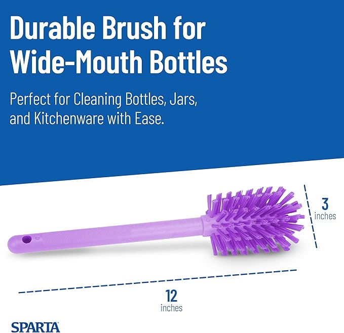 SPARTA Large Water Bottle Brush Ideal for Wide-Mouth Jars, Bottles and Tumblers, Dishwashing Tool with Handle for Home and Commercial Kitchens, Plastic, 12 Inches, Purple, (Pack of 6)
