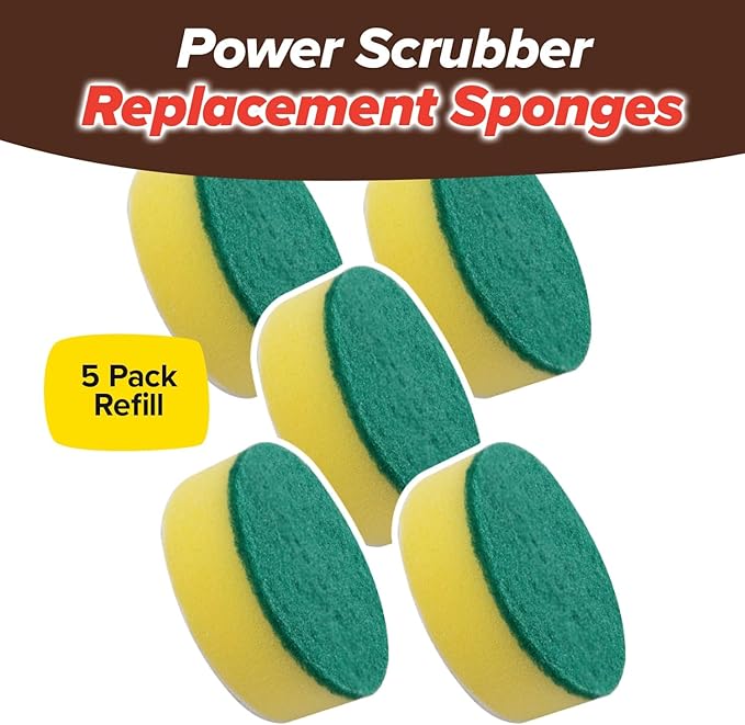 Horsepower 5 Heavy-Duty Sponges for Cordless & Rechargeable Scrubber, AS-SEEN-ON-TV, Long-Lasting Scouring Pads Perfect for Cleaning Dishes, Removing Grease and Grime