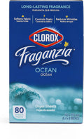Clorox Fraganzia Fabric Softener Dryer Sheets, Wrinkle Reducing and Anti Static Laundry Dryer Sheets for Great Smelling Clothes, Softens Fabrics, Fresh Ocean Scent, 80 Count