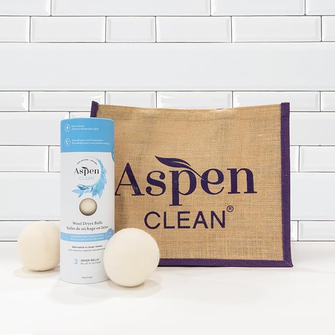 AspenClean | Wool Dryer Balls | 100% Pure New Zealand Wool | Reusable Natural Fabric Softener Alternative | Reduces Drying Time & Static | Pack of 3