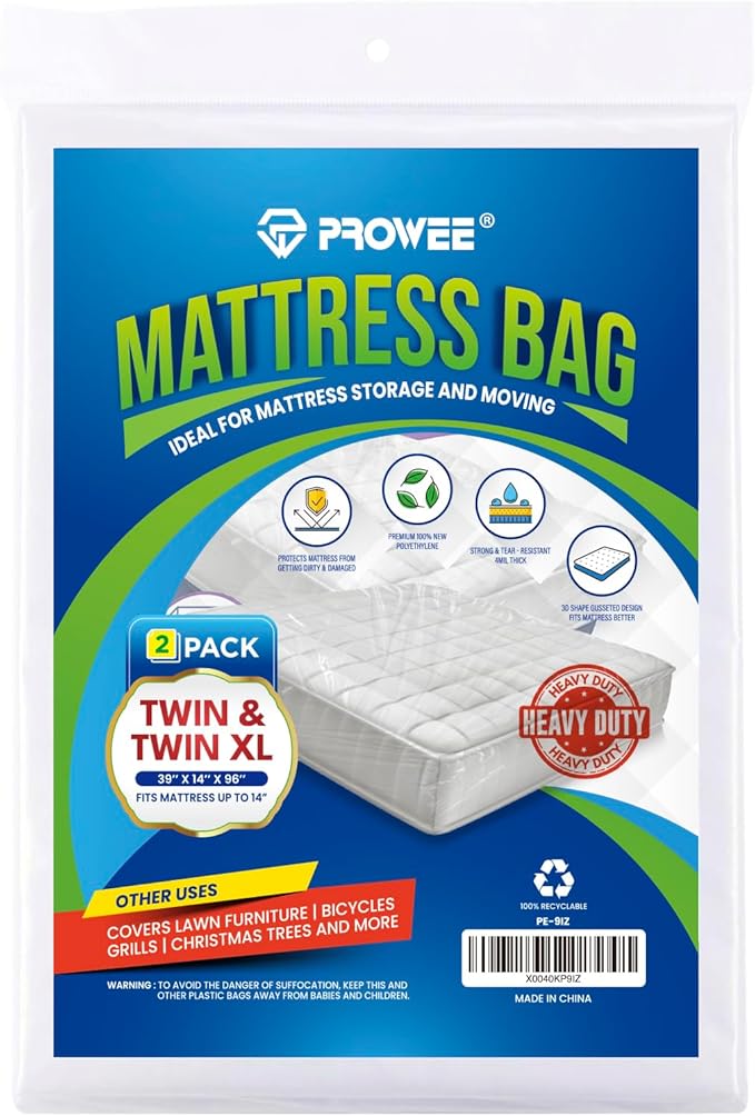 2 PK Twin XL/Twin Mattress Bags for Moving and Storage, Heavy-Duty 4 Mil Clear Plastic Mattress Cover for Moving, Super Thick Mattress Storage Bags