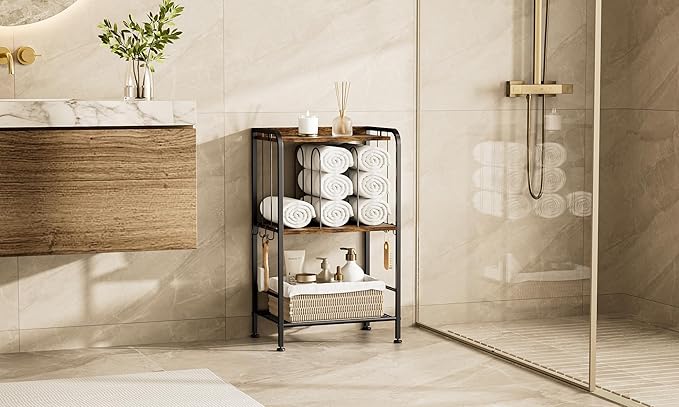 TETOTE 3-Tier Towel Rack, M-Shaped Detachable Dividers Metal Towel Storage Organizer for Bathroom, Laundry, Pool, Free Standing