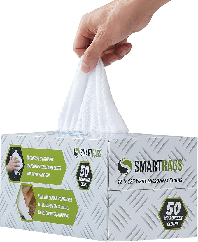 Arkwright Smart Rags Microfiber Cleaning Cloths Bulk, Case of 400, Lint Free 180 GSM Reusable Towels for Auto, Office and Household Cleaning, 12 x 12 in, White