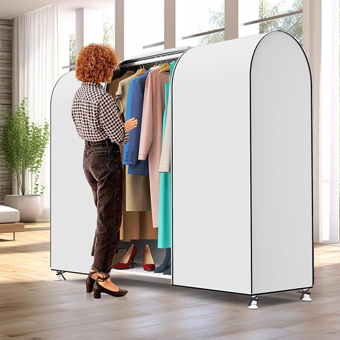 Zilink 72" Garment Rack Cover Dustproof Breathable Clothes Rack Cover Large Garment Bags Protector Cothing Rack with Cover with 2 Durable Zippers for Garment Rack, WHite, (Rack Not Included)