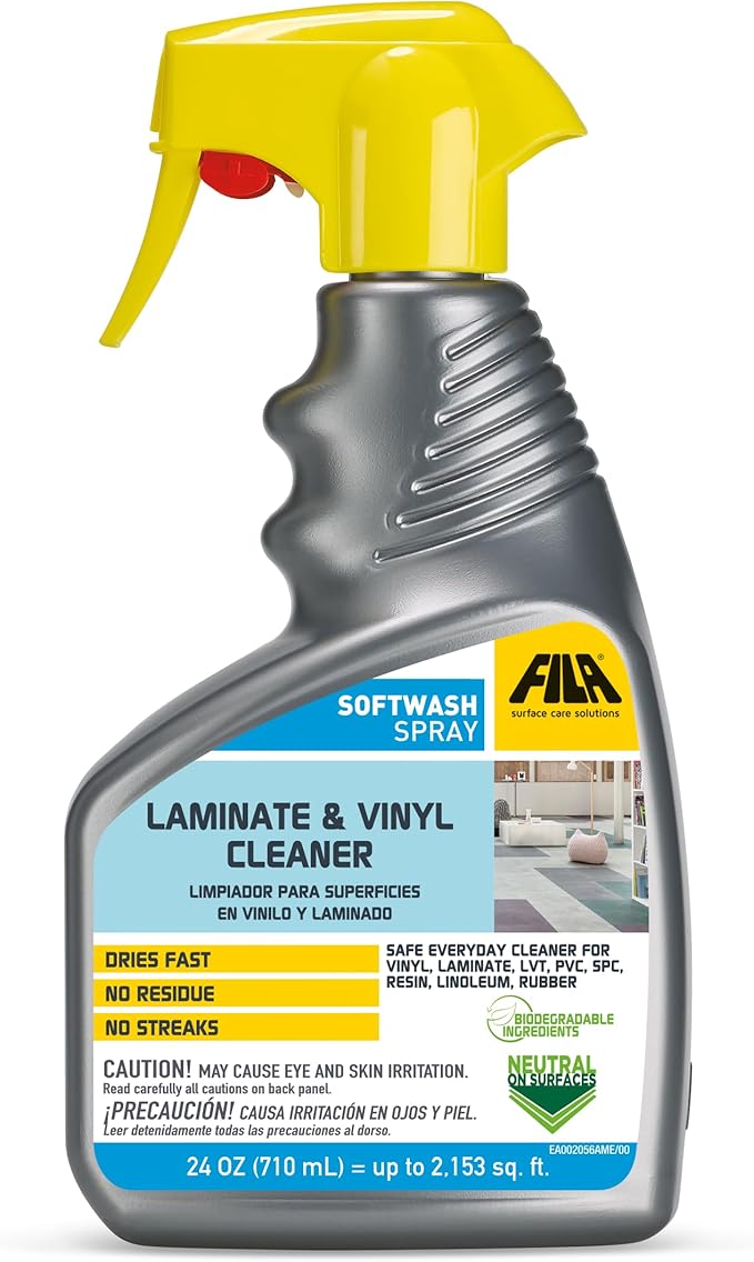 FILA Surface Care Solutions, SOFTWASH SPRAY, Laminate Floor Cleaner and Luxury Vinyl Floor Cleaner, No Rinsing Required for Floor Cleaning, Keeps SPC Floor Looking New, Does not dull Vinyl Tile, 24oz