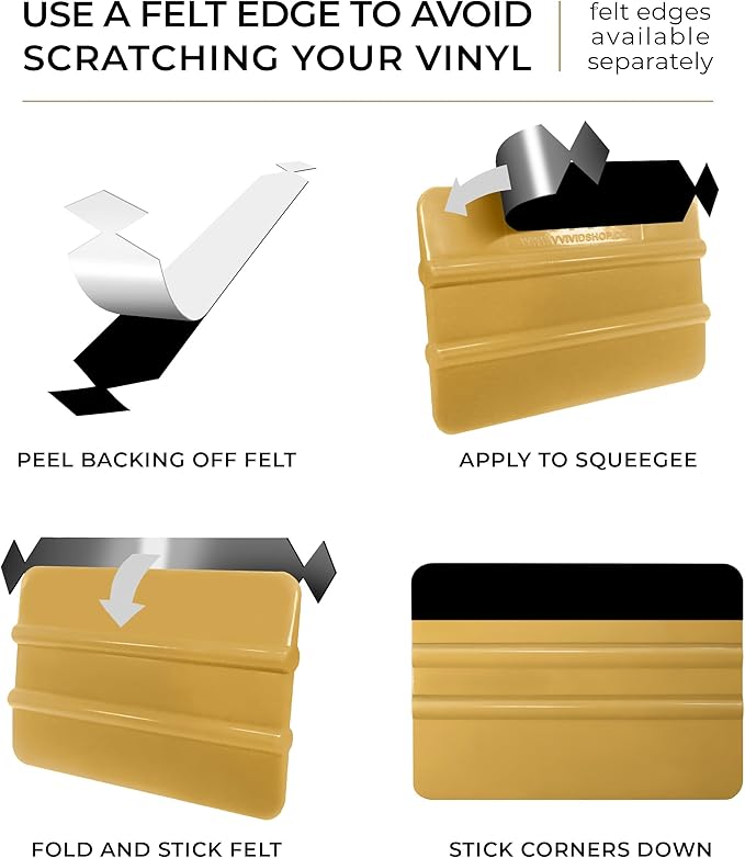 VViViD Gold Vinyl Wrap Squeegee - Nylon-Reinforced Tool for Car Wraps, Window Tint & Decals - (25 Pack w/ 25 felts)