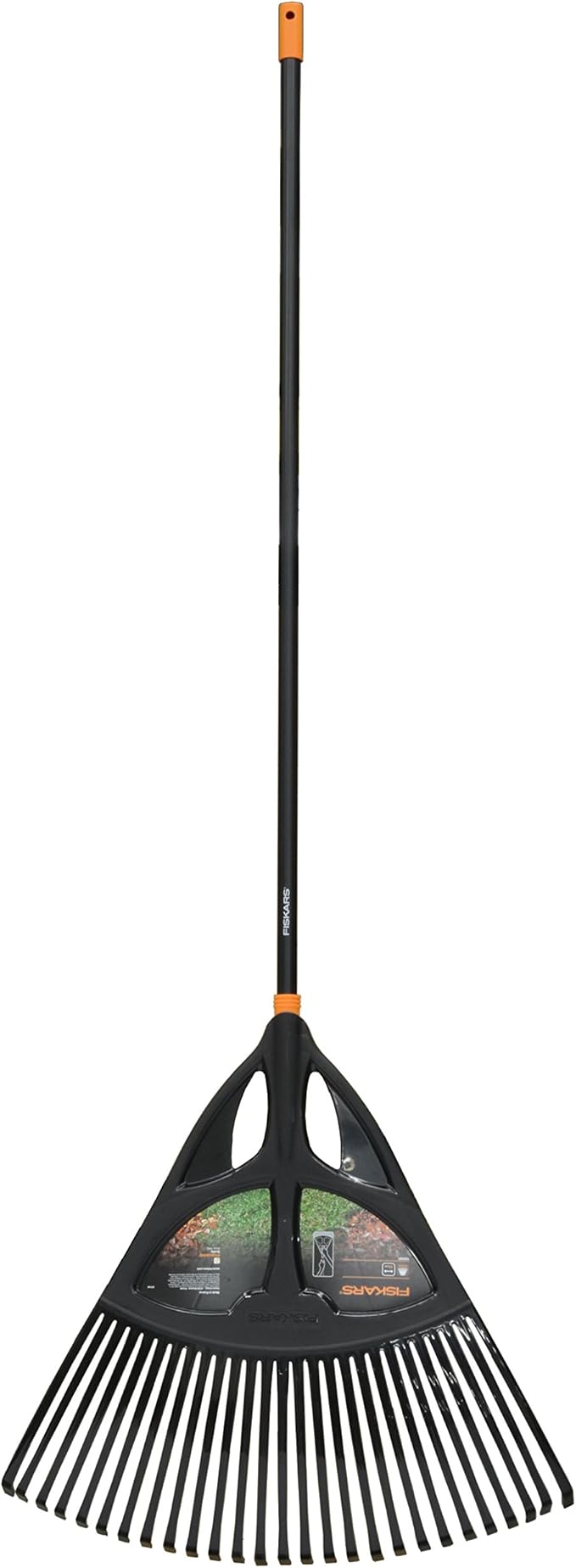 Fiskars Solid Leaf Rake XL, 27 prongs, Width: 65 cm, Plastic prongs/Aluminium Handle, Black/Orange, 1015645