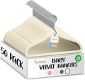 TechZoo 50 Premium Baby Velvet Hangers - 11.8" Non-Slip, Ultra-Slim Space-Saving Children Closet Hangers - 360° Swivel Hook, Strong & Durable Infant & Toddler Clothes Hangers for Wardrobe - Ivory