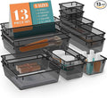 StorMiracle 13 PCS Drawer Organizer Set, 5 Varied Size Bathroom and kitchen Drawer cabinet organizer Trays, Clear Storage Bins for Makeup, Jewelry, Utensils and Gadgets, Black