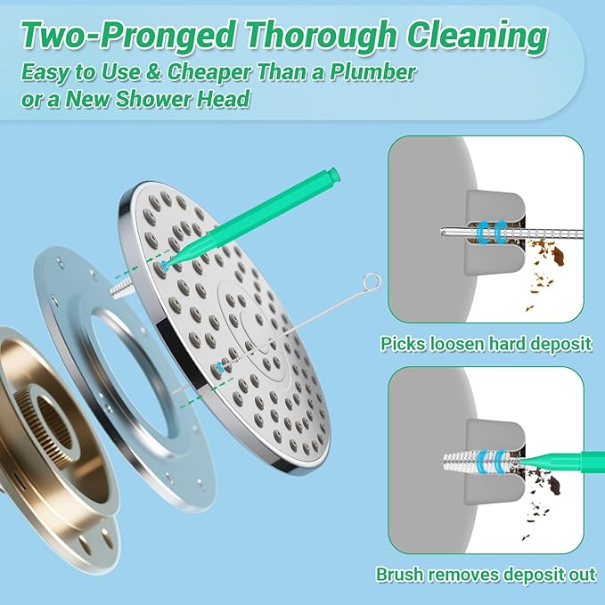 50-in-1 Shower Head & Straw Cleaning Kit - 35 Brushes, 10 Unclogging Needles, 5 Straw Brushes, Shower Head Cleaner Picks Deep Clean Stanley Cups (40/30/20oz), Water Bottles, Faucets, Printers, Green