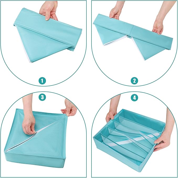 Bra Storage Drawers Organizer for Clothing Underwear Drawer Organizer Dividers Foldable Storage Cube Bins for Bra,Socks, Underwear,3 Pack （Light Green）