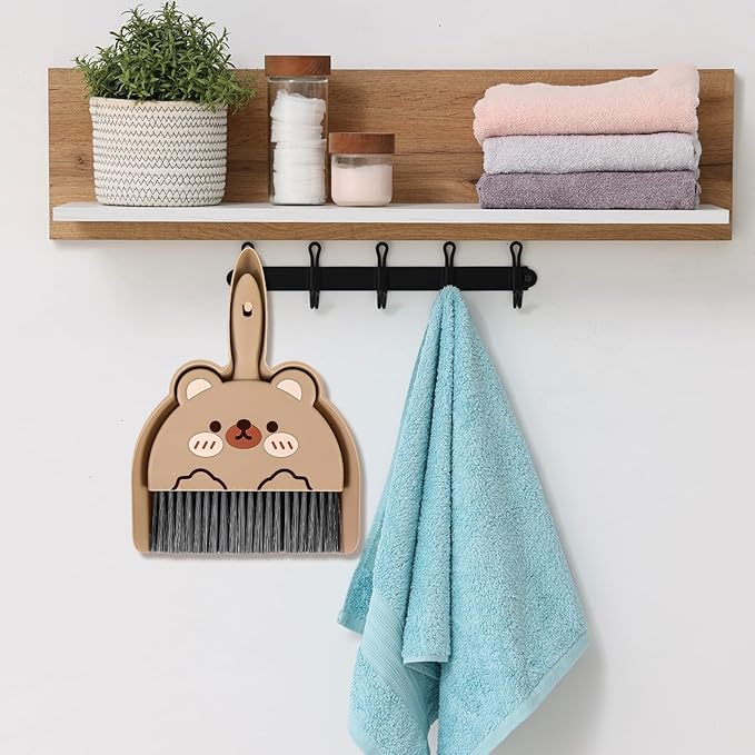 Ouligay Portable Hand Broom and Dustpan Set,Cute Mini Broom and Dustpan Set with Durable Brush,Lightweight Small Dust Pan and Broom Set for Desktop Cleaning Small Space Cleaning(Brown Bear)