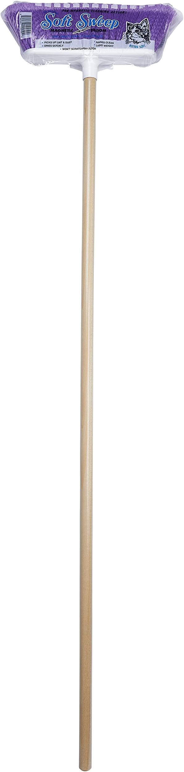 The Original Soft Sweep Magnetic Action Broom Assorted Colors with Natural Finish Wood Handles (1 Broom)