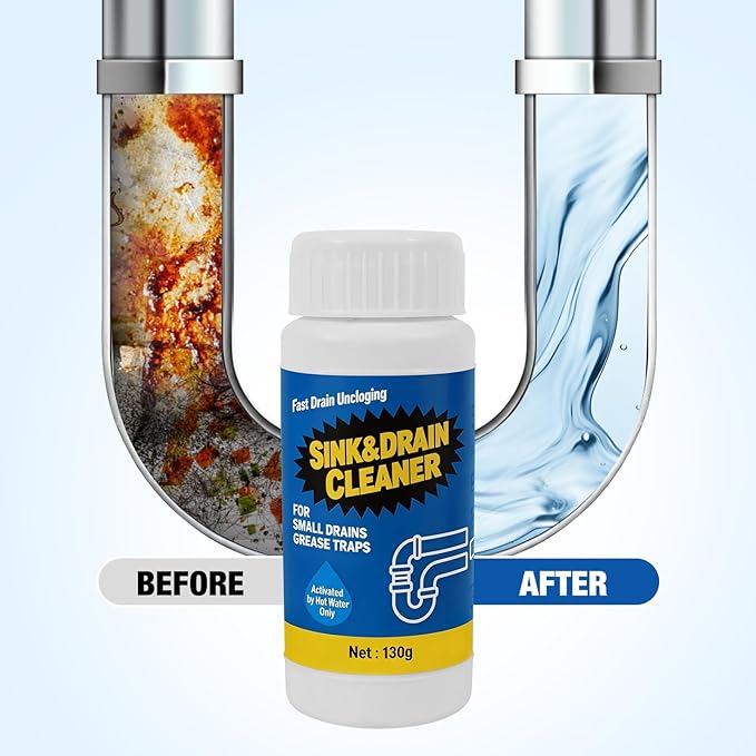 Sink Drain Cleaner Powder: Household Drain Clog Remover for Sink Shower Tub Kitchen Bathroom Pipes Floor Drains - Easy-to-Use Home Unclogging Opener (4 Pack)