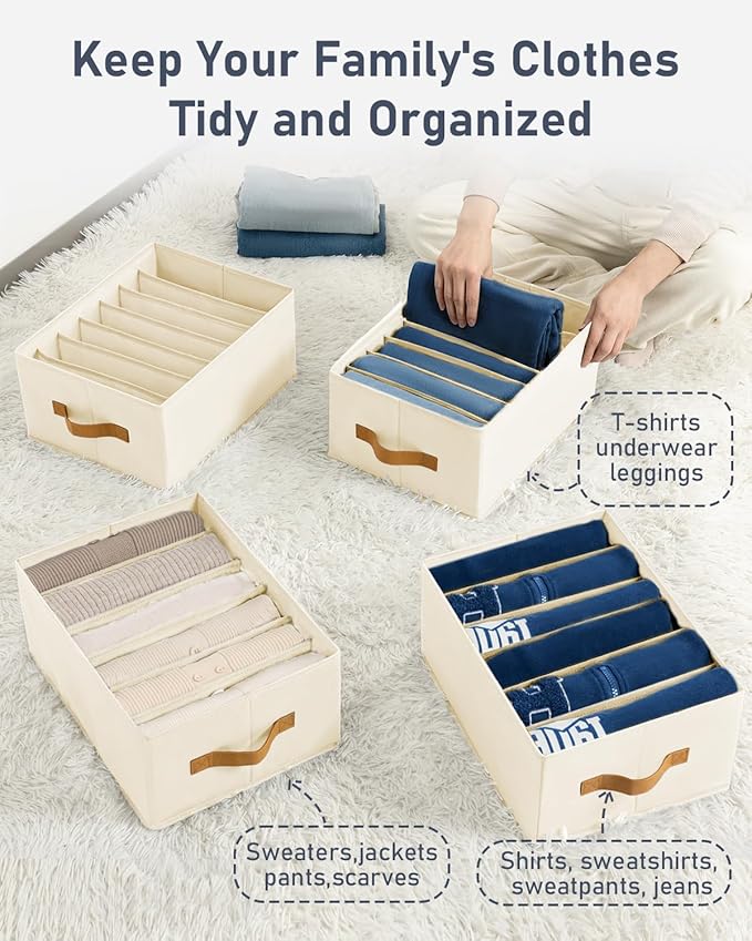 DIMJ Wardrobe Clothes Organizer, Foldable Closet Organizers for Clothing, Fabric Clothes Organizer, Closet Organizers and Storage boxes for Jeans, TShirt, Sweaters, Pants, Underwear, Legging