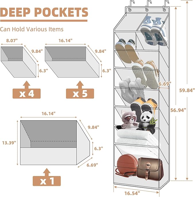 STORAGE MANIAC Over the Door Shoe Organizer Heavy-Duty Large Deep Pocket Hanging Shoe Organizer Shoe Rack Door Closet Shoe Organizer for Wall, Dorm & Narrow Door Storage Shoe Holder Black, 2 Pack