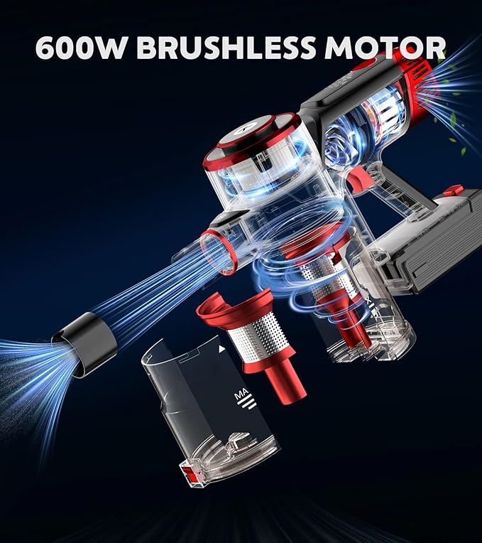 KTTLDRN Cordless Vacuum Cleaner, 600W 50KPA Powerful Stick Vacuum with OLED Smart Display, 70Mins Runtime, Self-Standing & 1.8L Dust Cup, Vacuum Cleaners for Home/Hardwood Floor/Carpet/Pet Hair