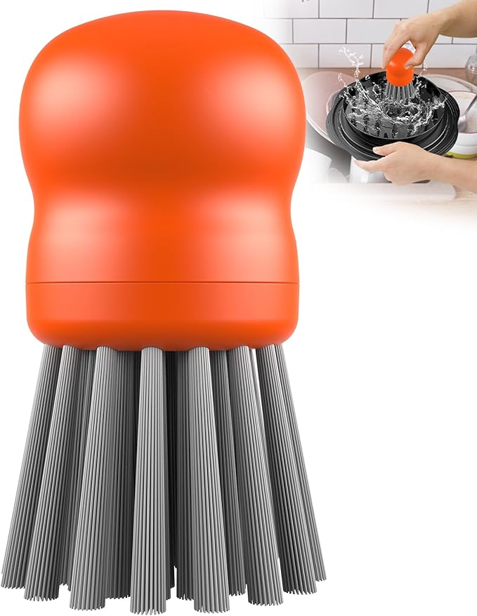 Mini Dish Brush for Cleaning Chicken Shredder, Palm Brush Dish Scrubber with Ergonomic Grip, Kitchen Brush for Washing Dishes, Pans, Pots, Sink (1, Orange)
