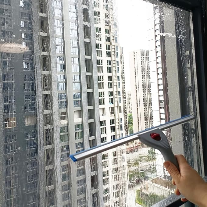 Car Window Cleaning Squeegee 45cm 18 Inch Water Wiper for Bathroom Glass Home Mirror Wall Tiles Silicone Blade Plastic Handle (18IN/45CM, Blue)