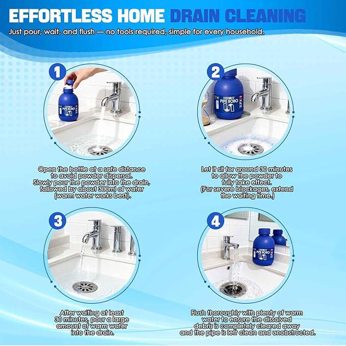Pipe Bobo Drain Cleaner, Professional-Grade Drain Opener for Kitchen Sink 10.6OZ, Powerful Unclogging, Unclog drains, clog remover, Shower, Tub, Compatible with All Pipe Materials