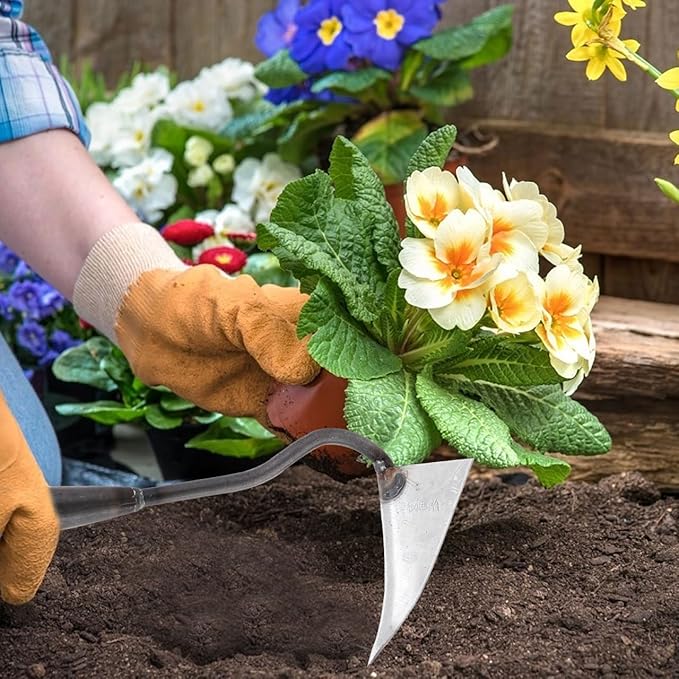 DOITOOL Triangle Hoe 12.4 Inch Manual Garden Cultivator with Sturdy Iron Head for Soil Digging Weeding and Manuring in Home Lawn and Farm Care