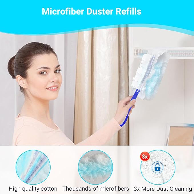 60 Count Disposable Duster Refills for Cleaning, for Swiffer Duster Refill, Multi-Surface Dusting Refills, Dusting Furniture, Blinds, Ceiling Fans, Helps Remove Allergens