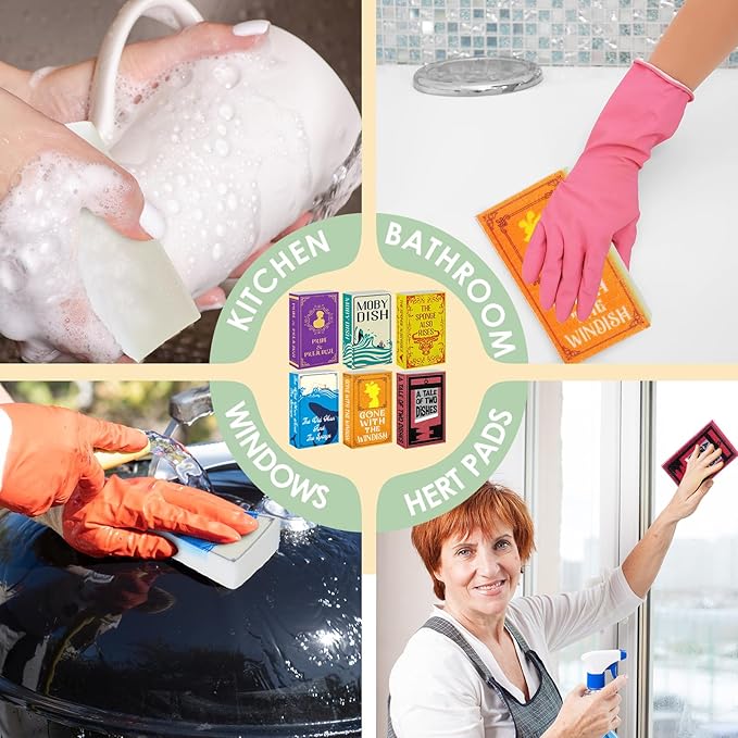 12 Pieces Book Kitchen Sponges Novels Sponges Fun Non-Scratch Scrub for Washing Dishes Pots Pans and Household Cleaning Supplies for Kitchen Dishes Furniture Gifts