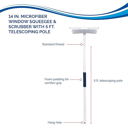 Unger Window Washing Kit with Scrubber, Squeegee, 5ft. Telescoping Pole – Window Cleaner Tool Set for House Window Maintenance, Professional Grade Home Window Cleaning Kit
