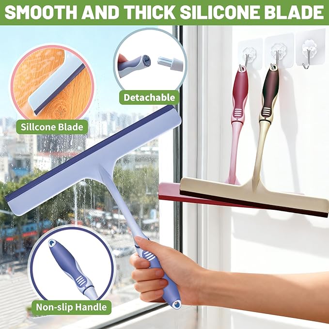 ENGZWHUAN Hanging Rubber Squeegee with Hook, mini Squeegee Shower Squeegee for Shower Glass Multipurpose Shower Squeegee for Glass Doors (Premium Version)