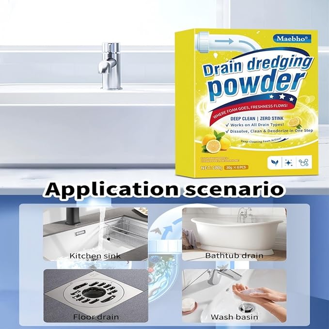 Garbage Disposal and Drain Pipe Cleaner, Drain Line Cleaner Rapid-Foam Fast-Acting Sink Pipe Dredge Cleaner Powders 6 Unit Pack for Kitchen Toilet Pipe Dredging