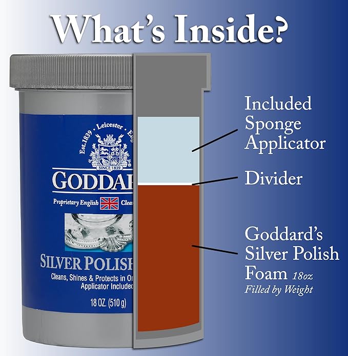 Goddard's Silver Polish Foam – Silver Jewelry Cleaner for Antiques, Accessories, Ornaments & More – Cleaner for Silverware Protection – Tarnish Remover for Jewelry w/Sponge Applicator (18 oz)