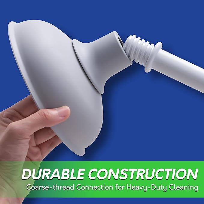 BOOMJOY Toilet Brush and Plunger Set with Crevice Cleaning Brush, White Plunger and Brush Combo with Hidden Holder, Bathroom Plunger and Toilet Bowl Brush Set Heavy Duty