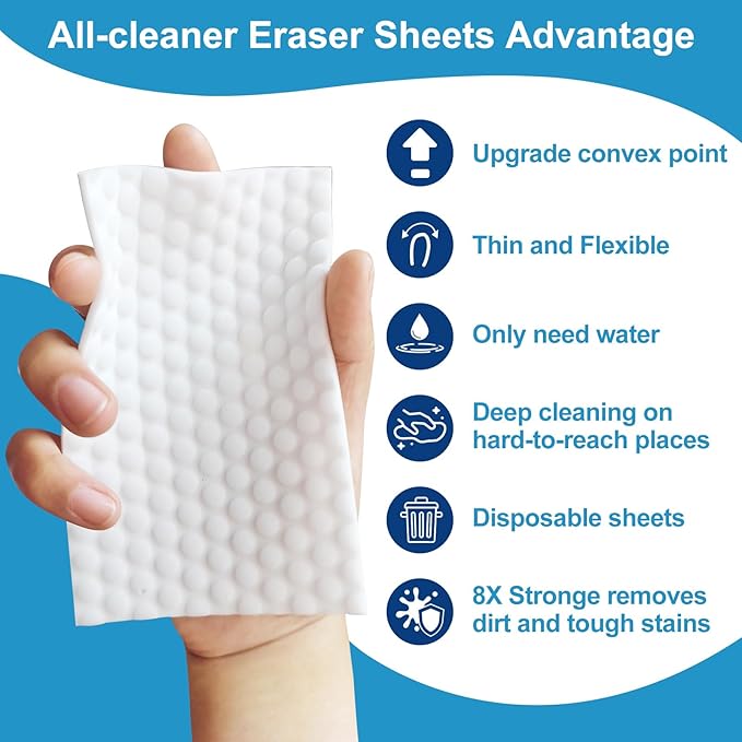 52 PCS Magic Sponge Eraser Sheets,Upgrade Convex Point Melamine Sheets，Disposable Portable Magic Cleaning Eraser Thin Wipes for Kitchenware Bathroom Shoe Sink Car Interiors Hard-to-Reach Places