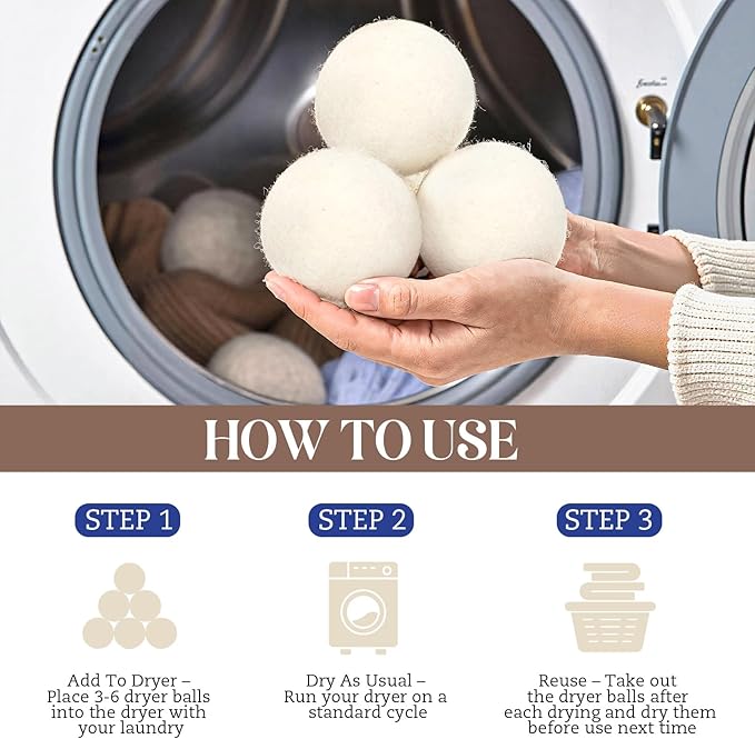 Wool Dryer Balls, New Zealand Dryer Balls Laundry Reusable Reduce Static Cling, Dryer Ball to Reduce Wrinkles & Shorten Drying Time, Drying Balls Fabric Softener Ball for Laundry（Pack of 8 L)