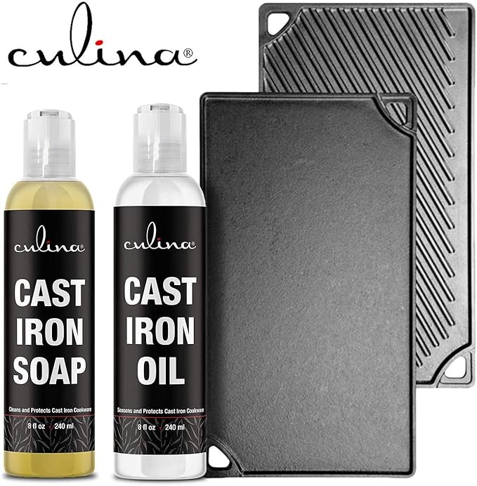 Culina Cast Iron Cleaning Kit A Cleaner Bundled with Cast-Iron Conditioner Oil 8oz Kosher Certified Protect your hands 100% natural
