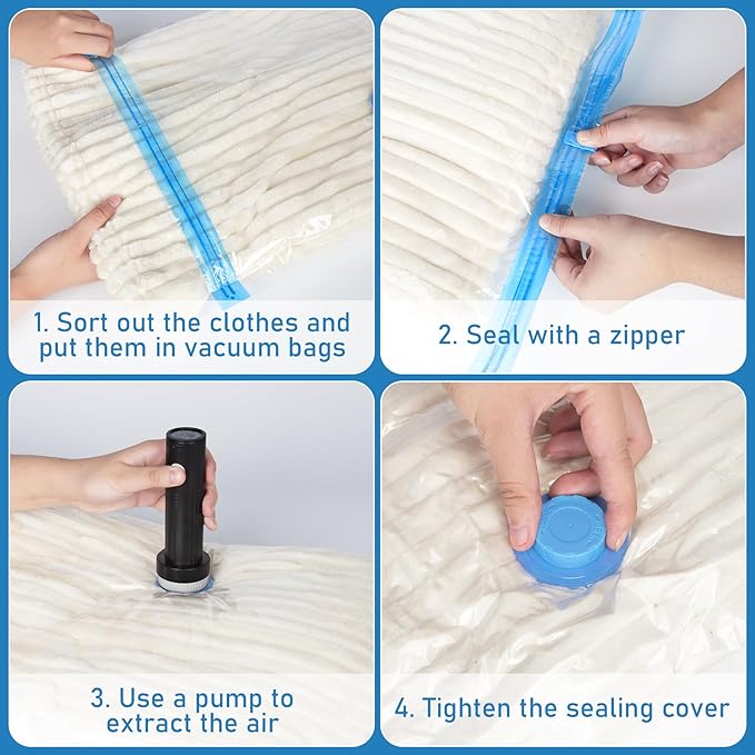 Vacuum Seal Bags for Clothing Travel with Rechargeable Air Pump, 12 Pack of 4 Carry-on Size Space Saver Vacuum Storage Bags, Compression Packing Bags for Luggage Suitcase for Closet Organization