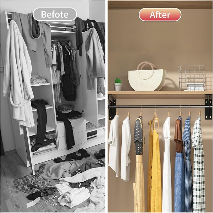 Closet Rod Support Bracket WYGWP 13.5 inch Heavy Duty Shelf Brackets with Rod Holders Support 400lbs Wall Mounted Sturdy 2 Pack