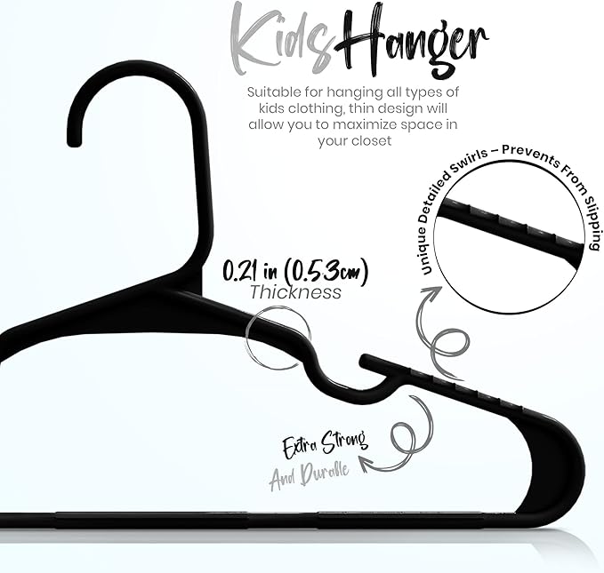 Utopia Home Kids Hangers 100 Pack - Plastic Baby Hangers for Closet - Childrens Hanger for Clothes & Infant Hanger for Closet - for Everyday Standard Use (Black)