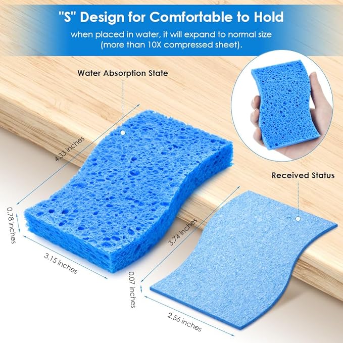 8PCS Dish Sponges Kitchen, Premium Blue Dish Washing Kitchen Sponge, Compressed Cleaning Sponges for Cleaning Kitchen and Bathroom, Non Scratch Scrub Sponge, Cleans Quickly and Well