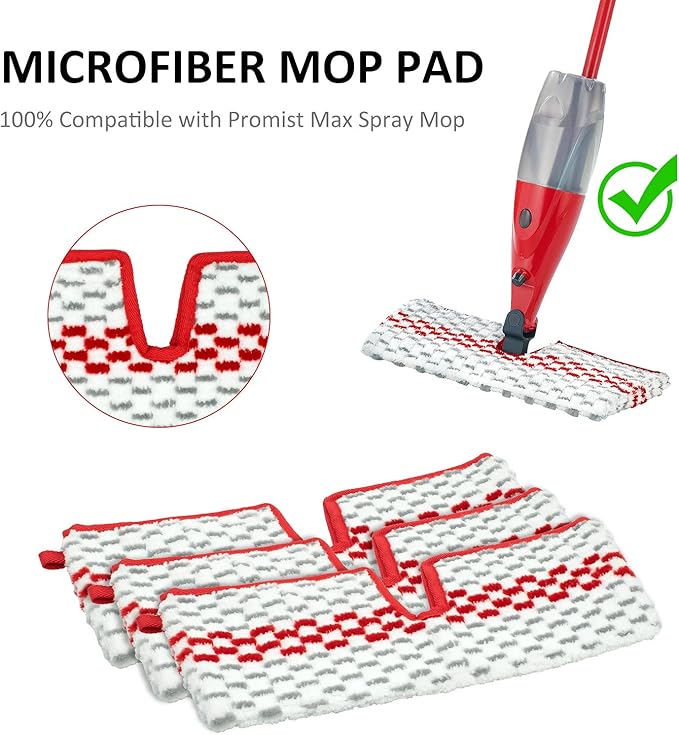 Microfiber Spray Mop Pads Compatible with Oceda ProMist MAX, Dual-Action Washable Flip Mop Pads Replacement for Dry Wet Floor Cleaning, 3 Packs Red