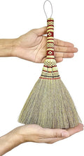 Small Corn Wisk Brush Broom 11 Inch Blue, Red Flagged Indoor Heavy Duty Multi Surface Hard & Soft Floor 100% Handmade(Blue), AW038-AW0038, length 11 Inch, wide 4.5 inch,