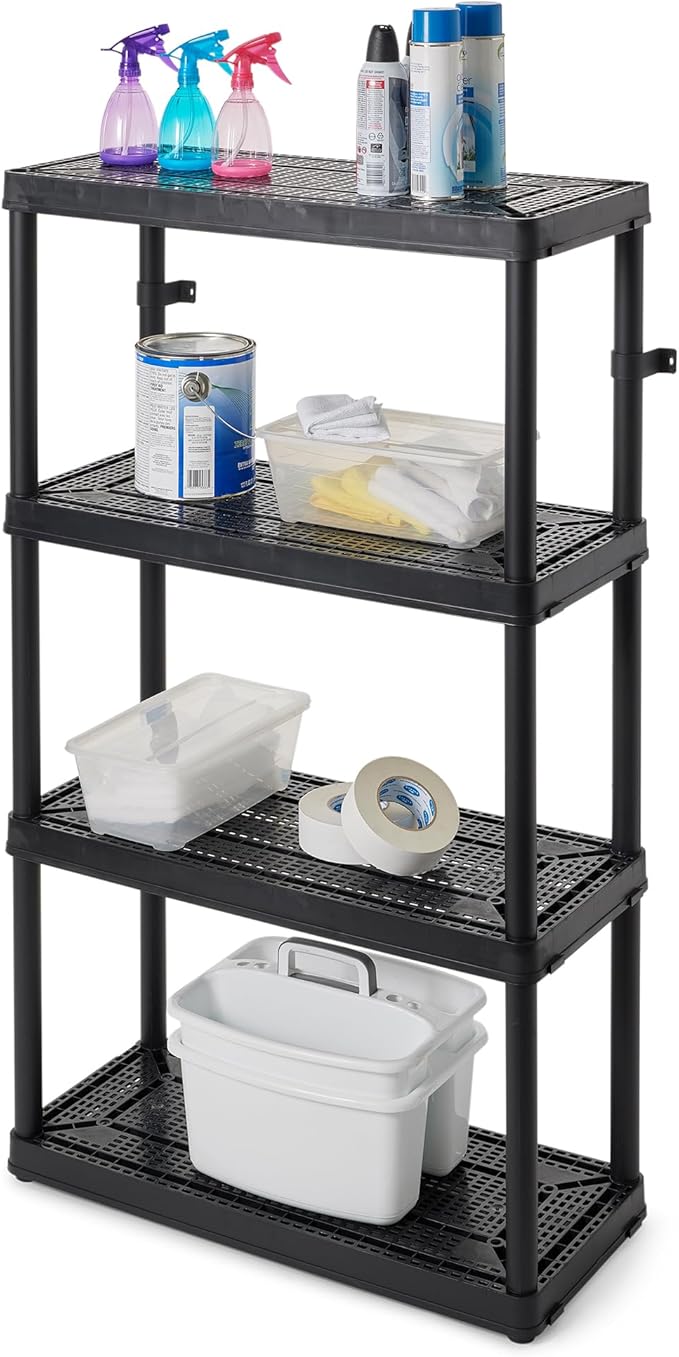 Gracious Living 4 Shelf Fixed Height Medium Duty Storage Unit 14 x 32 x 54.5 Organizer System for Home, Garage, Basement, & Laundry, Black (3 Pack)
