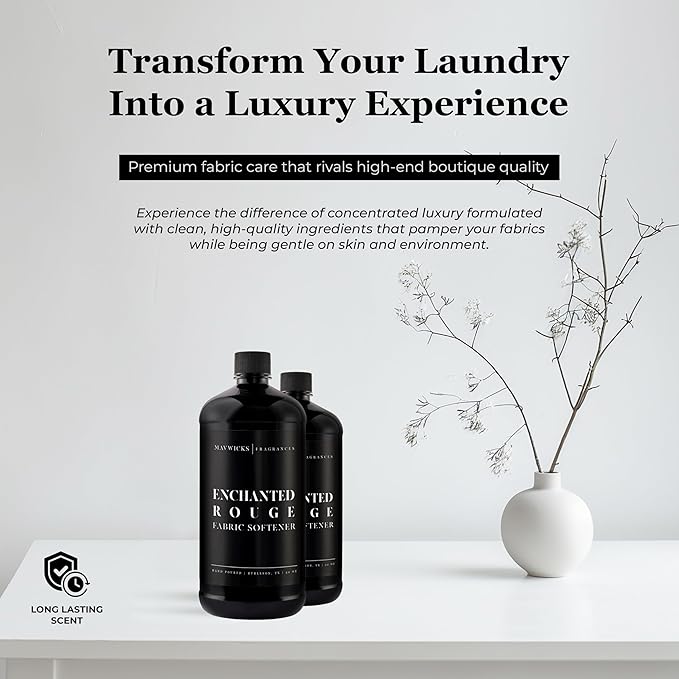 Mavwicks Fragrances - Luxury Scented Liquid Fabric Softener (Enchanted Rouge) 32 Oz – Crafted with Clean Ingredients – Reduces Static, and Softens Clothes – Safe for All Fabrics and Skin