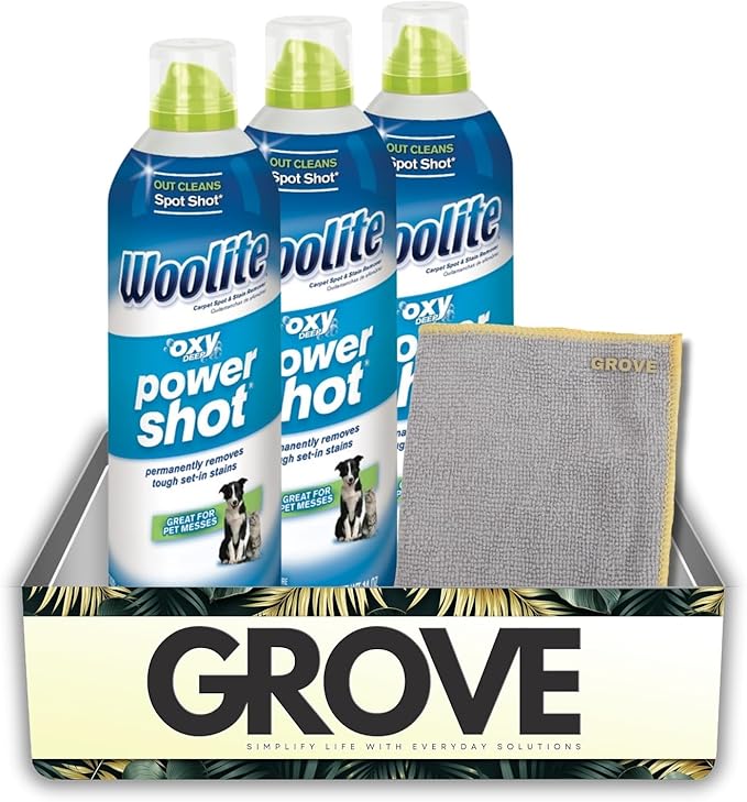 Power Shot Fresh Scent Cleaner 14 oz Liquid Bundle with Microfiber Cloth – Removes Tough Stains and Freshens Carpets and Rugs – Gift Set (4 Items)